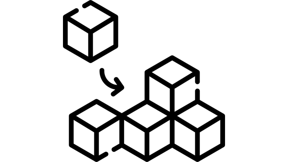 Modulbauweise in der Cross Flow Filtration Zu sehen sind kleine gezeichnete Bausteine und einer, der mit Hilfe eines Pfeils zeigt, das er einfach zu ergänzen ist.