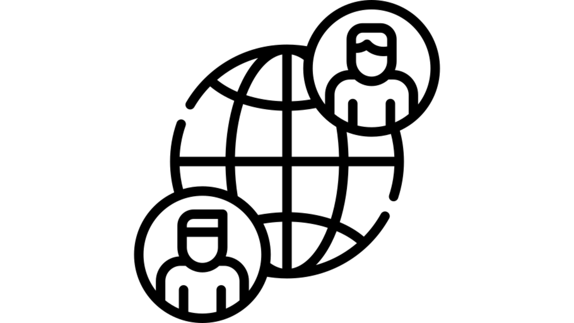 Fernwartung in der Cross Flow Filtration ZU sehen ist eine Kugel die, die Erde darstellen soll. Sie ist mit einem Gitter umspannt. Oben rechts und unten links befinden sich zwei Menschen in einem Kreis.