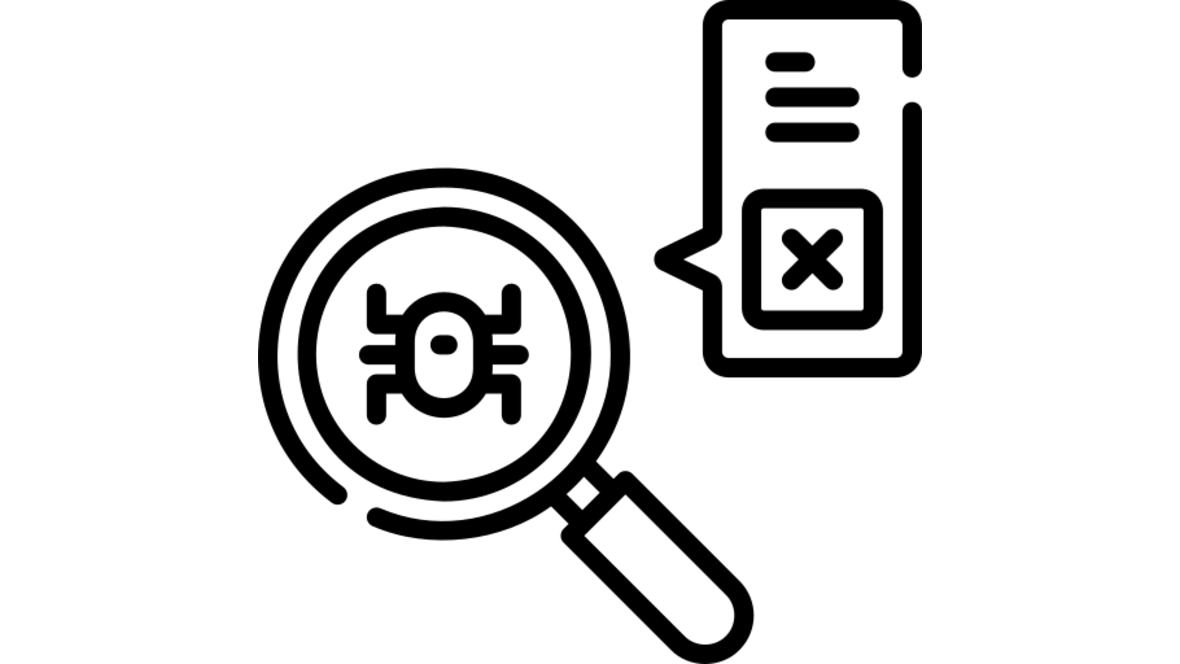 Inspektion in der Cross Flow Filtration Su sehen ist eine Lupe. In ihrem Glass ist ein Käfer zu sehen. Rechts oben befindet sich eine rechteckige Sprechblase mit einem x.